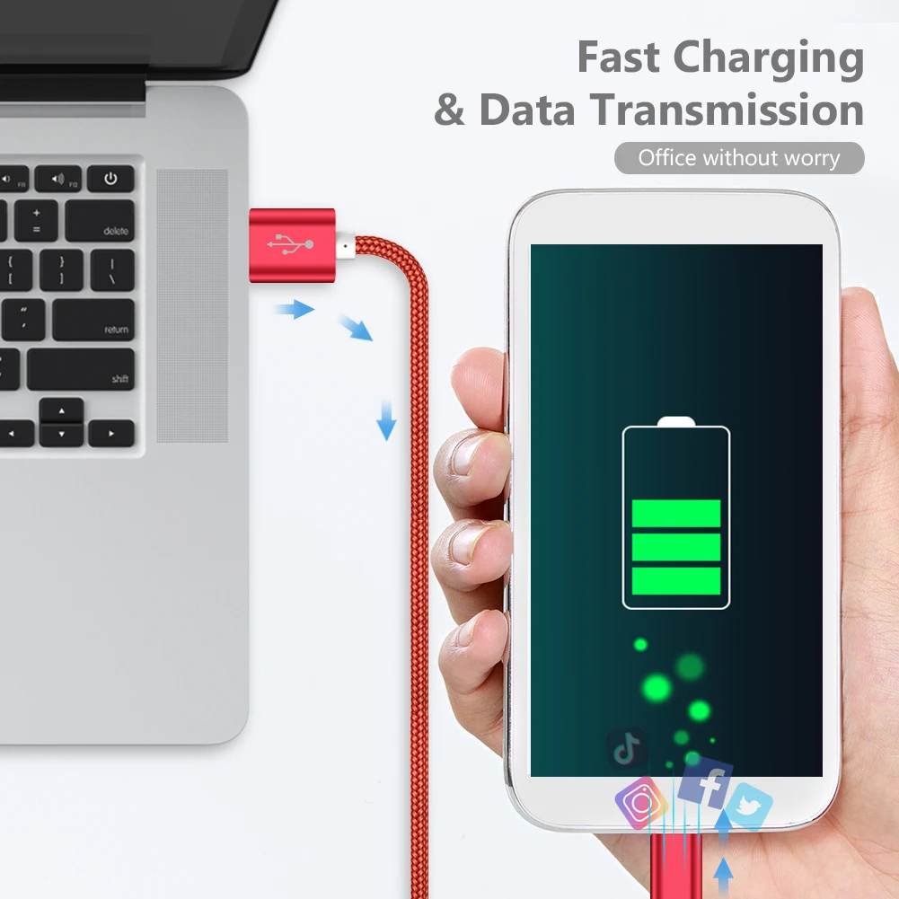 Кабель usb-c Micro USB 27 см 1 м 2 3 в нейлоновой оплетке для быстрой зарядки Xiaomi Мобильный