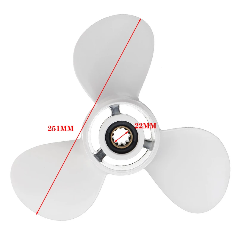 

White 10 Spline Tooth 3 Blades R Rotation 664-45952-00-EL 9 7/8 x 14 Aluminum Boat Outboard Propeller For Yamaha 20-30HP