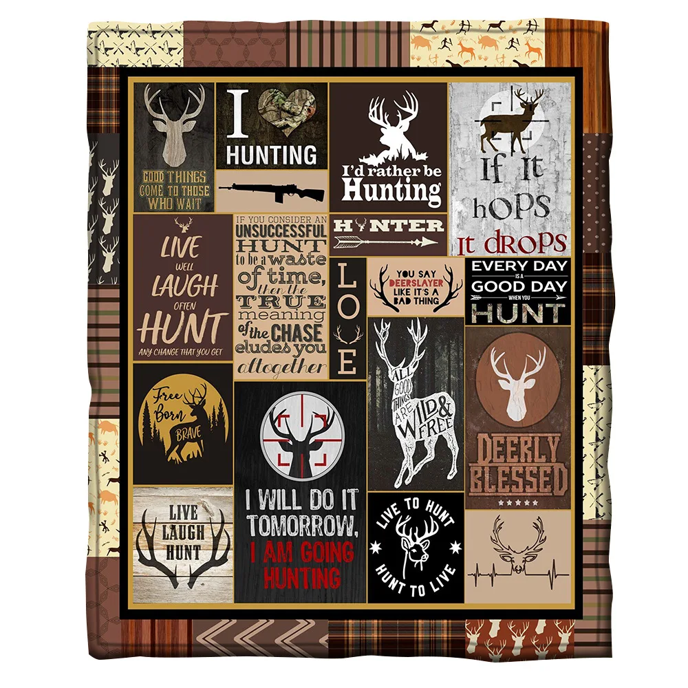 Флисовое одеяло для кровати с 3d принтом оленя Охота толстое модное покрывало