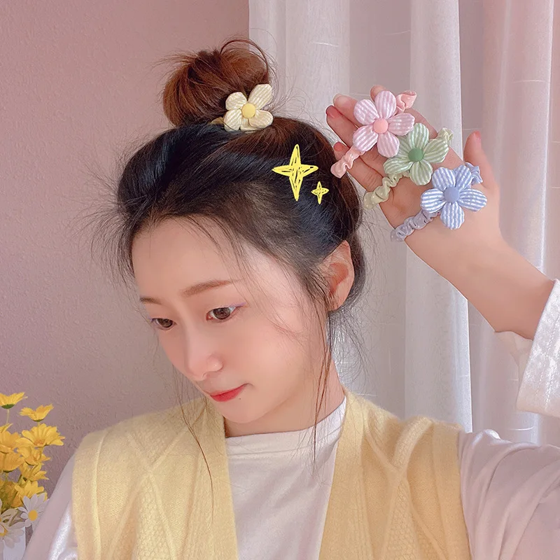 

Cute Striped Flower Scrunchies Fashion Polka Dots Printed Fabric Elastic Hair Bands for Women Girls Hair Gum Ties Accessories