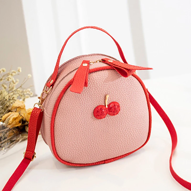 Cute Cherry Small Round Shoulder Bag Women 2019 Embossed Leather Crossbody bag Female Mini Black Messenger for Ladies Girls #15 | Багаж и