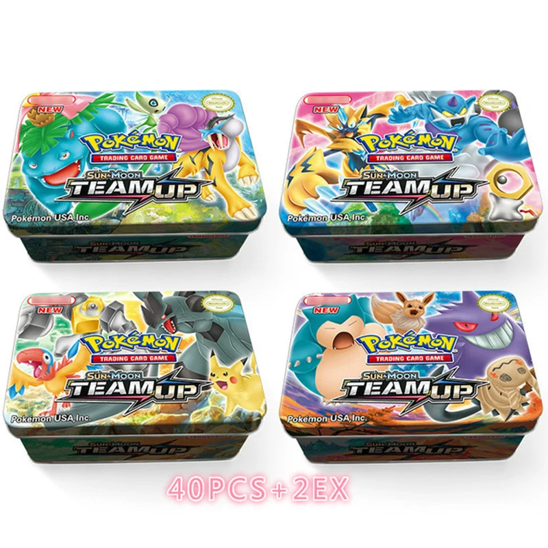 42 шт. блестящие карты Pokemon с коробкой SUN &amp MOON TEAM UP GX MEGA Game Battle Carte торговые игра