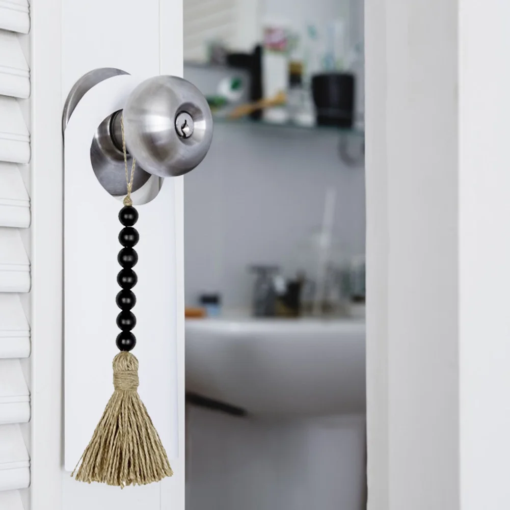 

DIY Wooden Bead Rustic Tassel macrame Woven Basket Black Handmade Garland Wall Hanging Ornament home Bohemia decor Decoration