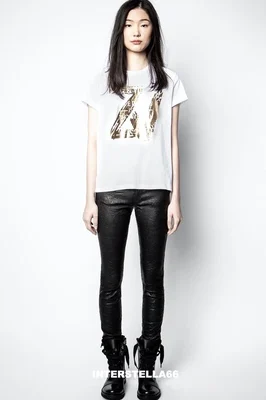 

2021 Summer FOIL GOLD White Tees 100% Cotton Women White T-shirt Short Sleeve Letter Printed O-neck Loose