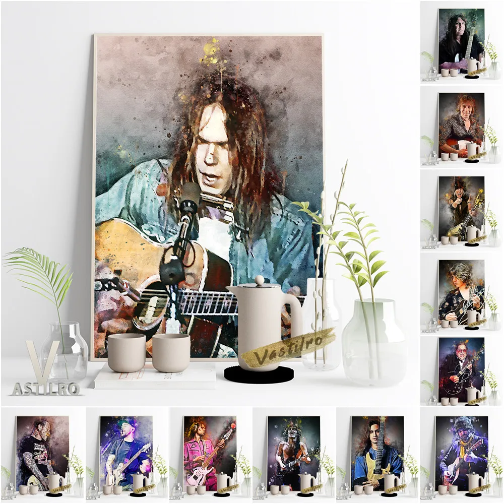 

Rock Music Guitarist Print Poster Legends Star Portrait Canvas Painting Modern Home Decor Bar Pub Club Wall Picture Fans Gift