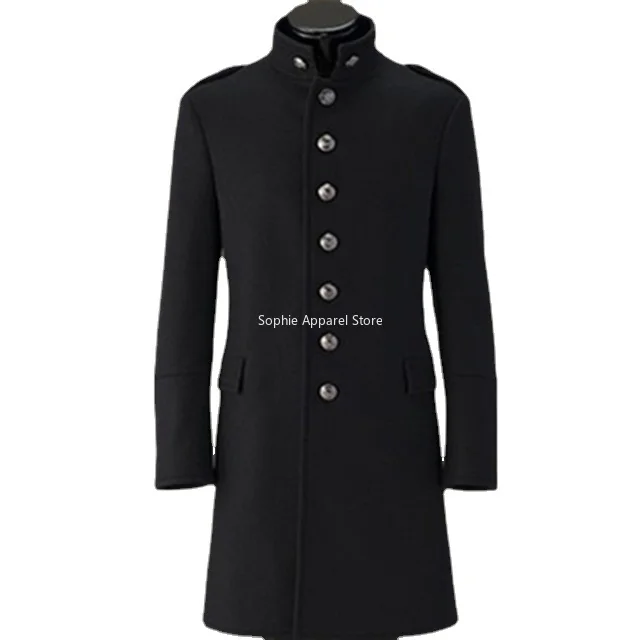 WWII WW2 German Officer Tunic Jacket Military Uniform Black Wool Greatcoat Coat Tops