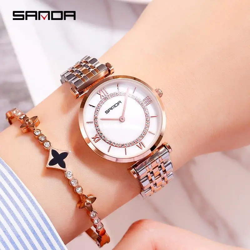 Sanda роскошные женские часы простые повседневные модные из нержавеющей стали с