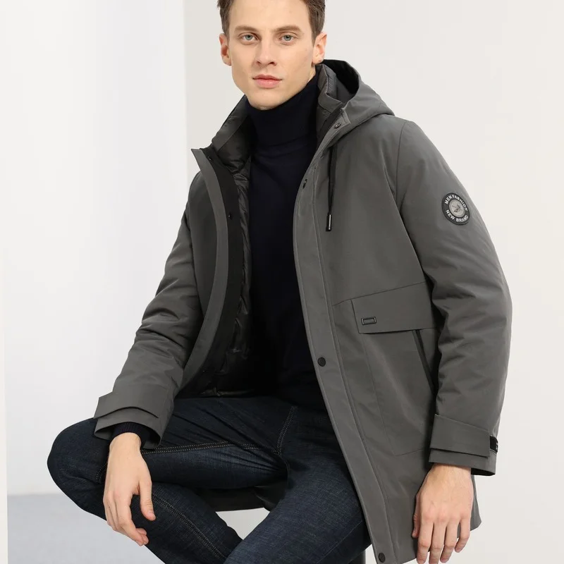 The New Men's Down Jacket Mid-length Hooded Liner Can Be Detachable One Coat and Three Wear Down Jacket Men's Tops