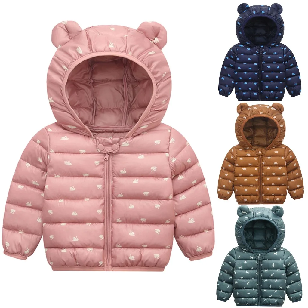 Winter Coat Kids Boys Girls Cartoon Animal Long Sleeve Snowsuits Zip Hooded Warm Soft Cotton Windproof Clothes Y822 |