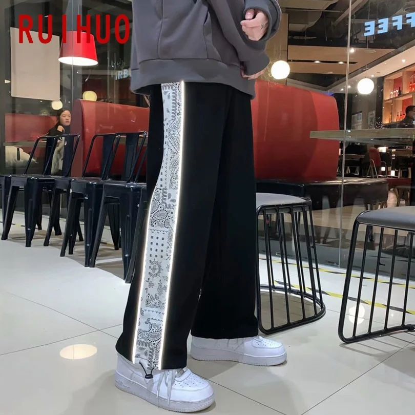 

RUIHUO Reflective Article Men's Pants Harajuku Men Clothing Ankle-Length Pants Men Japanese Style Streetwear Trousers M-3XL 2021