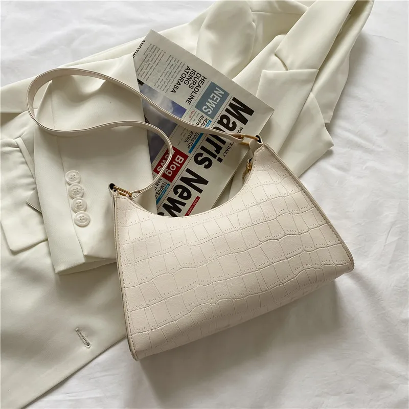 

Модная женская сумка через плечо с крокодиловым узором, простая трендовая сумка для покупок, однотонные Сумки из искусственной кожи на молн...