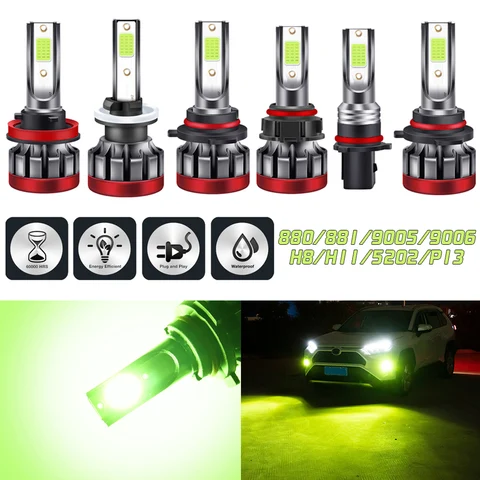 2 шт. 100 Вт лимонно-зеленый светодиодный туман светильник лампы H8 H9 H11 880 881 5202 9006 HB4 9005 HB3 DRL Автомобильные фары дневного света светильник для автомобилей SUV