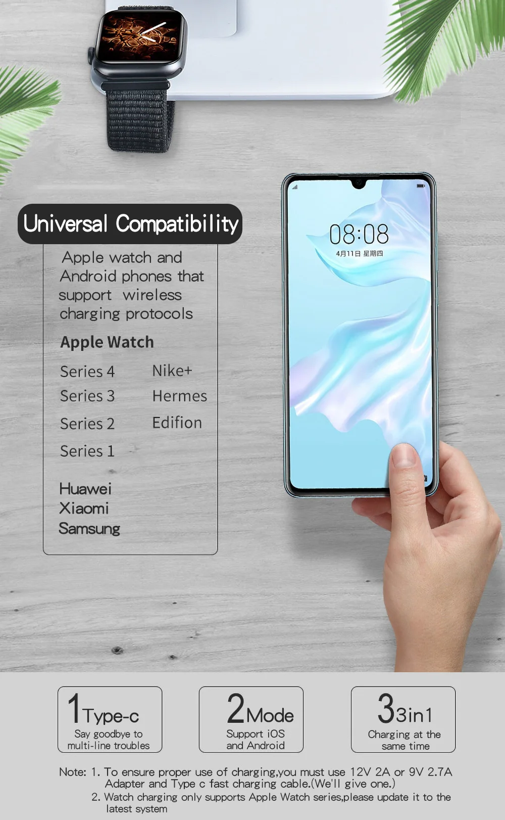 3 в 1 15 Вт Qi Беспроводное зарядное устройство для Apple Airpods Watch 4 3 2 Быстрая зарядка подставка для iphone X 11 Pro Max samsung