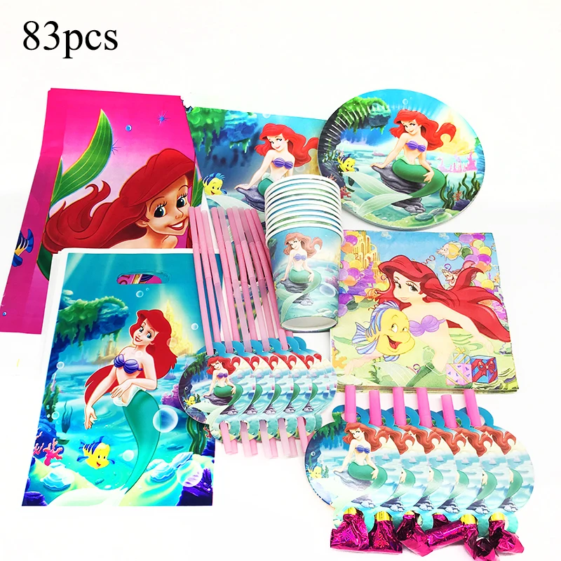 83 шт. Ариэль русалка одноразовой посуды с рисунком маленькая русалочка вечерние