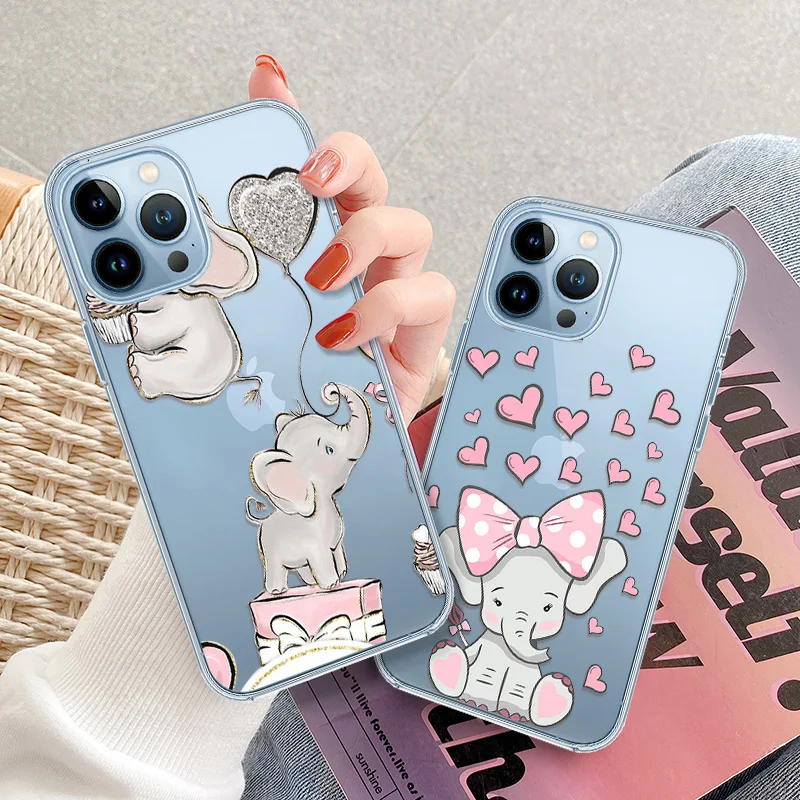 

Cute Dumbo Baby Elephant Clear Phone Case For iPhone 13 11 12 Pro Max X XS XR 7 8 Plus SE 2020 Transparent Cover With Cartoon