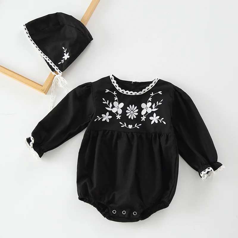 Body de manga larga con bordado de flores para beb&eacute; y ni&ntilde;a, mono con sombrero, 2 uds., novedad de Oto&ntilde;o de 2021-1