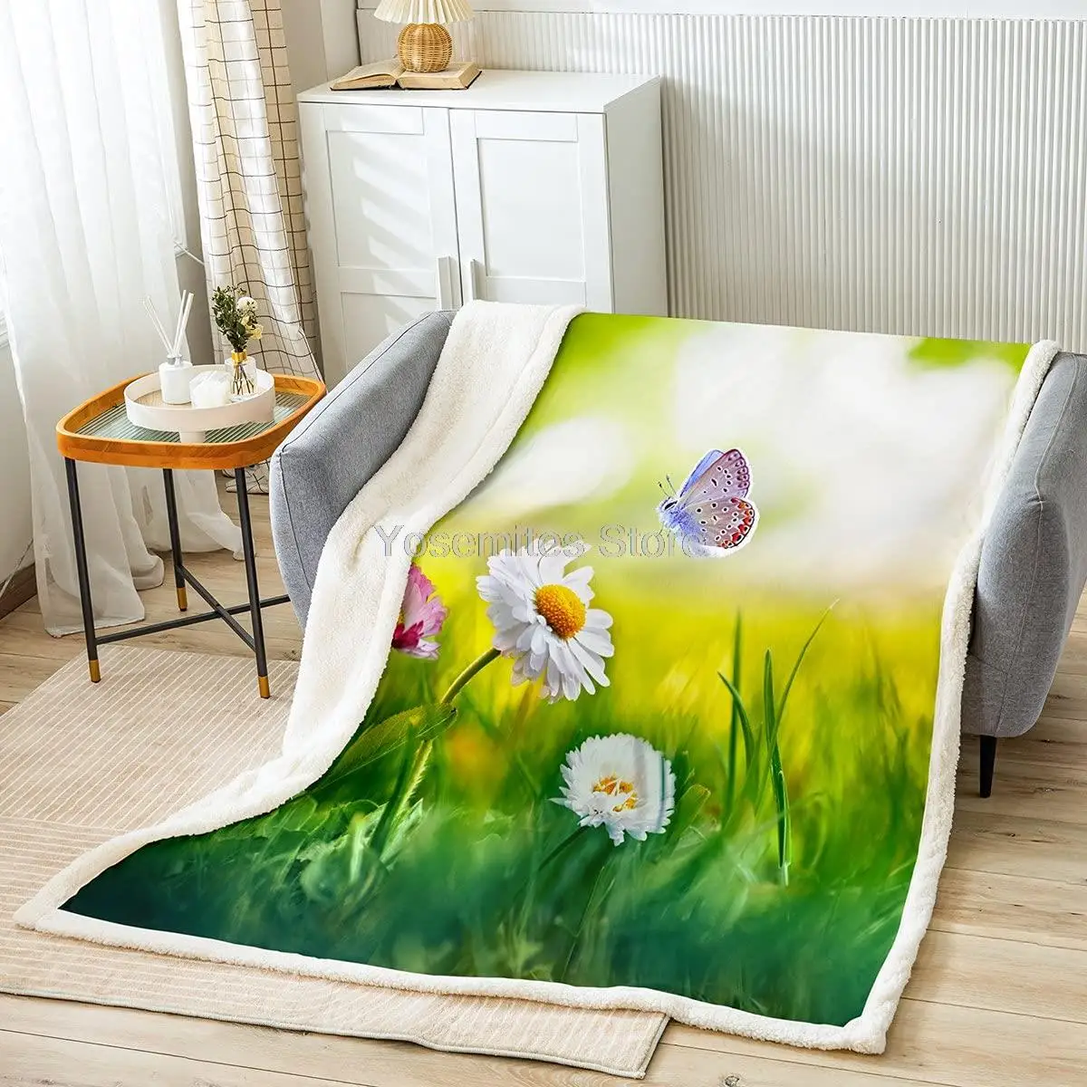 

Castle Fairy Daisy Sherpa Blanket for Kids Boys Girls Flowers Floral Pattern Throw Blanket 60 x 80 Idyllic Farmhouse Style Flann