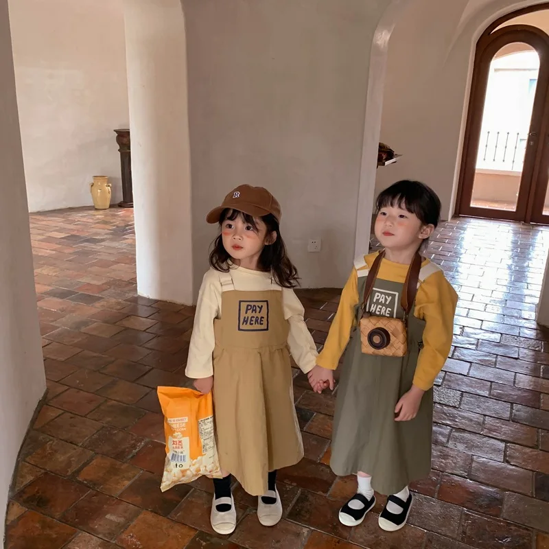

Baby Girls Strap Dress Autumn New Kids Korean Letter Print Suspender Dress 2-7 Years Girls' Casual Long Dress Children Clothing