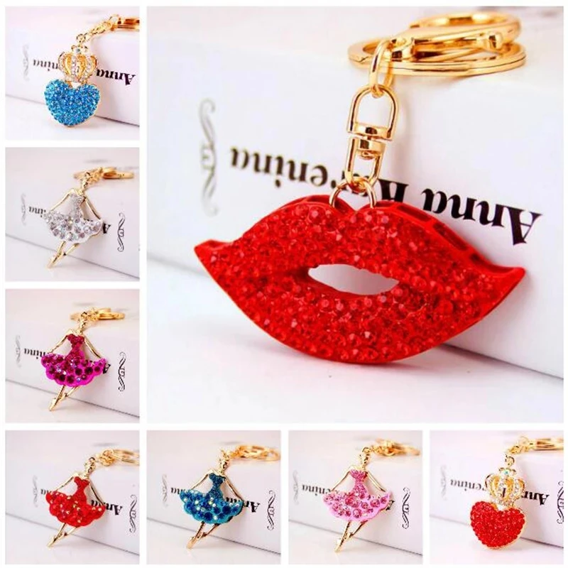 

5D DIY Diamond Painting Keychain Red Lips,Heart Fashion Cartoon Princess Keychain Handmade Diamond Mosaic Bag Pendant Finished