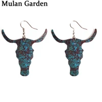 mg 3 patterns vintage copper hook bull head cross earrings pu leather water drop earring women jewelry accessories girl gift