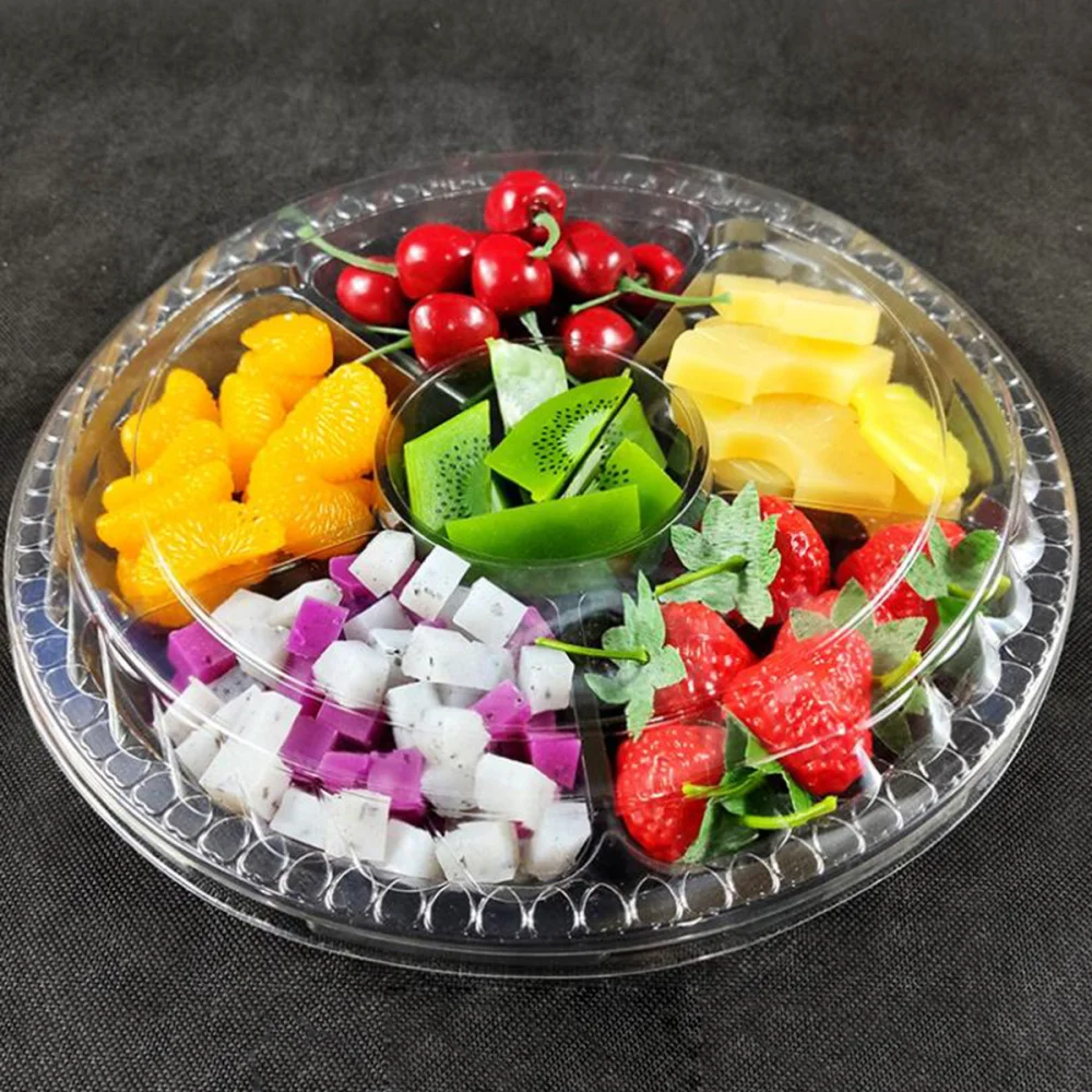 5pcs 6-Grid Plastic Boxes with Cover Portable Fruits Case One-off Takeout Food Containers for Home Shop Daily Use - купить по