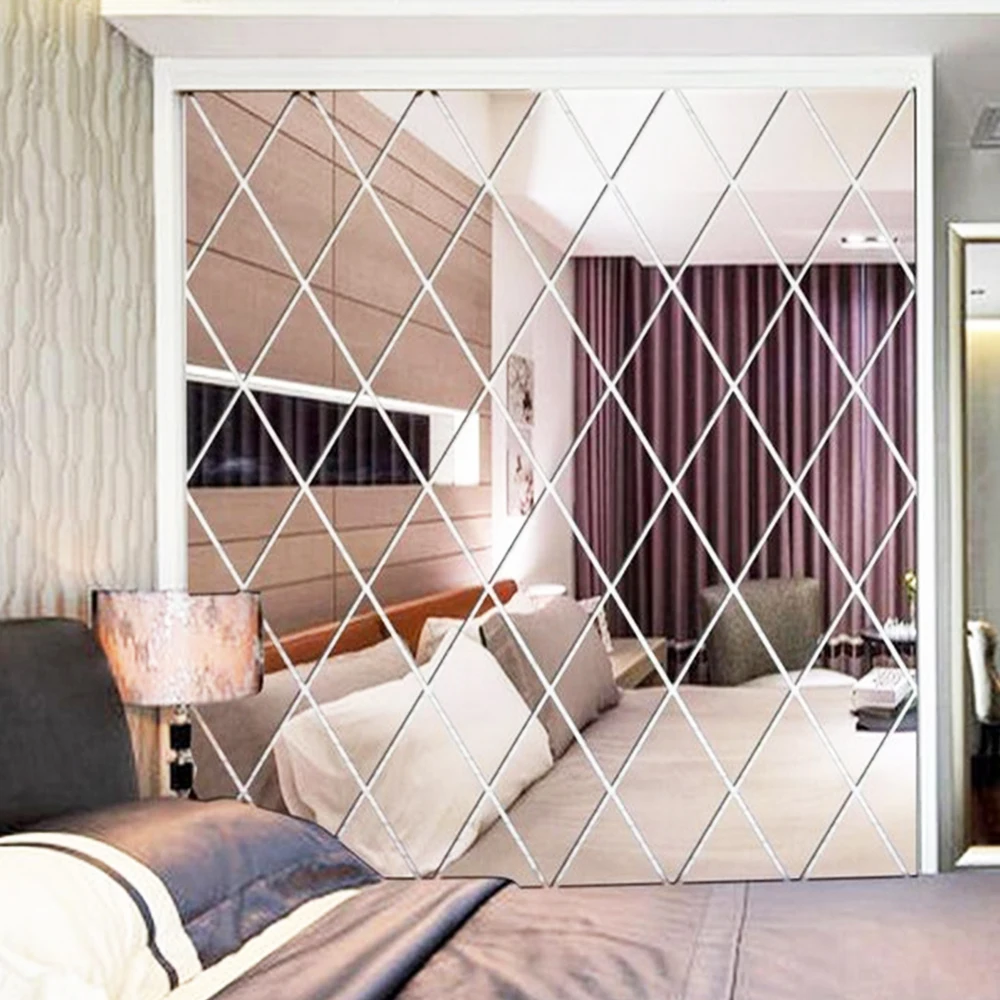 Зеркальные 3D наклейки на стену зеркальные треугольные акриловые украшения