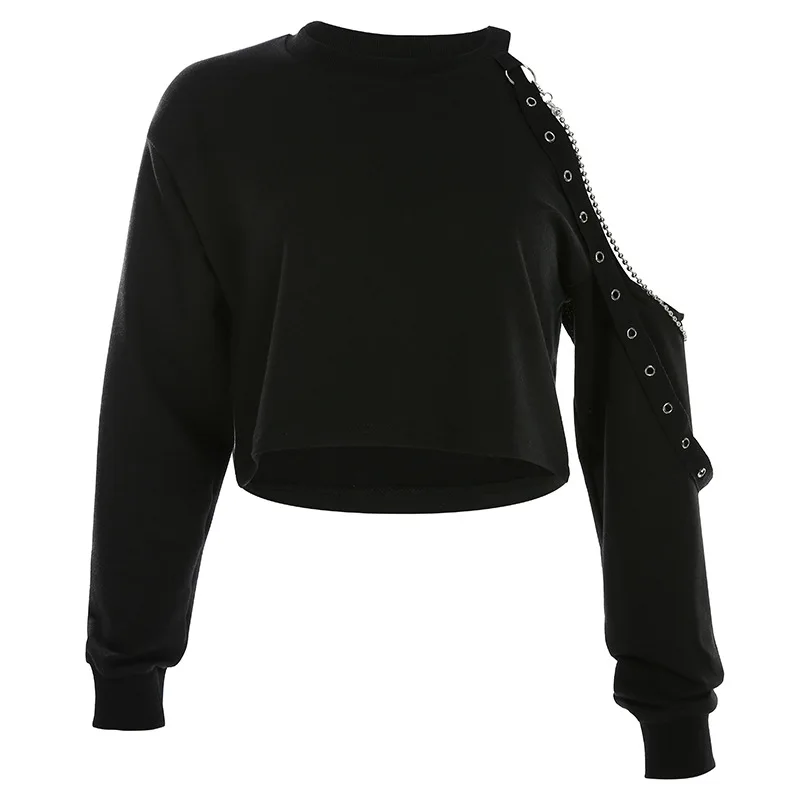 

Bodycon Crop Tops Gothic Harajuku Zippe Tshirt Fashion Girl Top Long-sleeved T-shirt with A Stylish Off-the-shoulder Loose Top