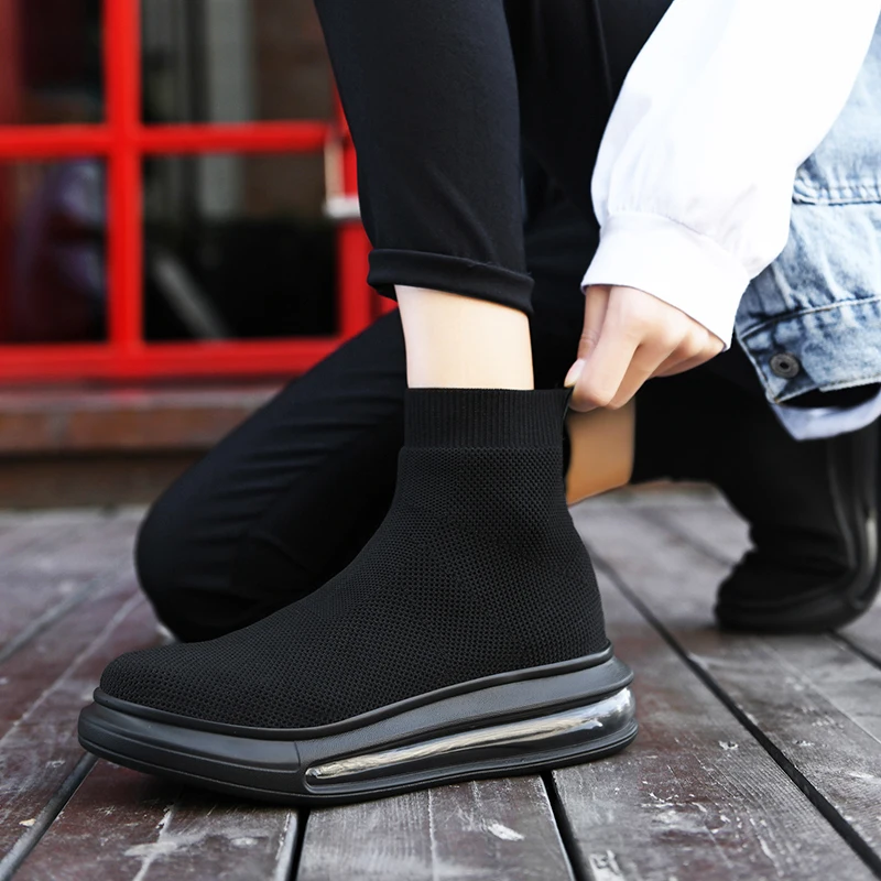 Женские кроссовки носки на плоской платформе сетчатые дышащие с воздушной