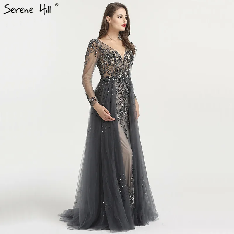 Serene Hill Elegant Sexy V-Neck Long Sleeves Evening Dress Mermaid With Train Formal Party Gown Multiple Color CLA6571