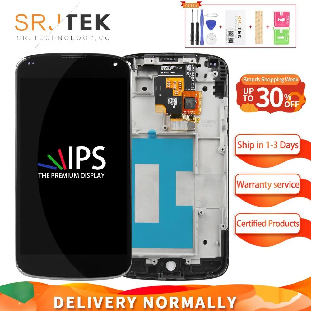 Srjtek экран для LG Google Nexus 4 E960 ЖК дисплей Сенсорное стекло дигитайзер сборка с рамкой