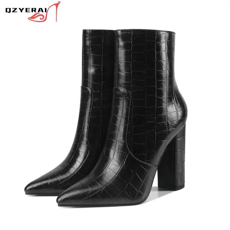 

2021 New Winter Women Ankle Boots European Style Microfiber Material Female Boots Pointed 10cm High Heels Shoes