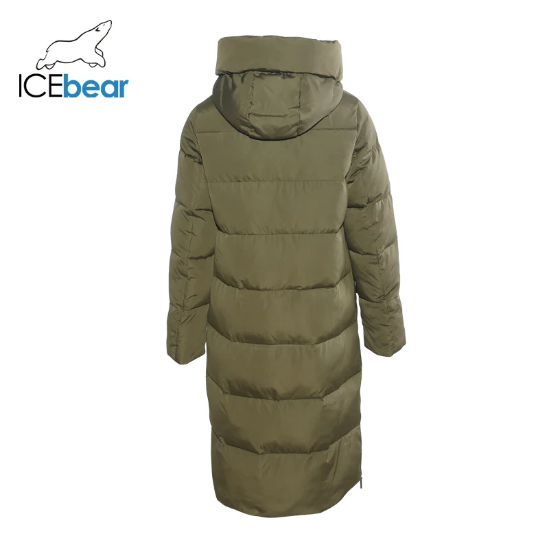 ICEbear новая зимняя Для женщин куртка высокое качество длинное осенне-зимнее двубортное пальто с капюшоном парки стильные Для женщин брендовая одежда GWD19507I