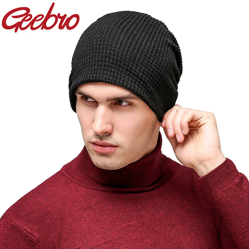Geebro Мужская зимняя вязаная шапка в уличном стиле 2020 крутая теплая модная бини