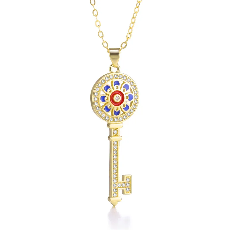 Gold Juya Micro Pave Циркон модное индийское ожерелье с подвеской в виде ключа для женщин девочек подарок для свадьбы дня рождения ожерелье поставки - Окраска металла: Gold