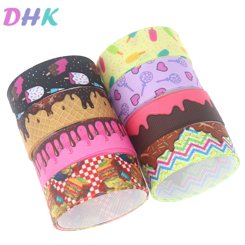 DHK 5 ярдов Кекс с принтом мороженое Grosgrain ленточный аксессуар Hairbow Головные уборы