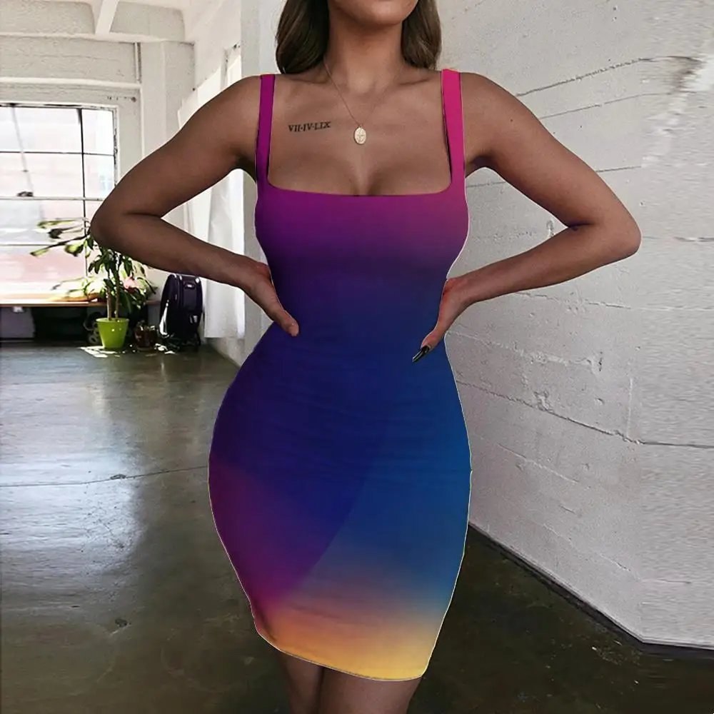 

Giyu Gradient Dress Women Art Bodycon Dress Harajuku Sundress Novel Ladies Dresses Womens Clothing Plus Size Beach Korean Style