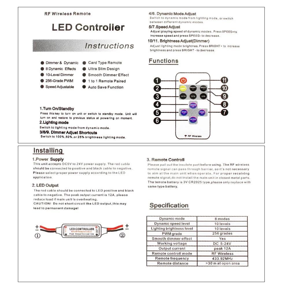 Пульт дистанционного управления с 11 клавишами USB RF для светодиодной ленты мини