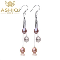ashiqi 100 925 sterling silver tassel drop earrings natural long freshwater pearl earrings jewelry