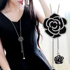 Длинная цепочка для свитера LWMMD с черной розой из циркона, модная металлическая цепочка, регулируемые ожерелья с подвесками из кристалла