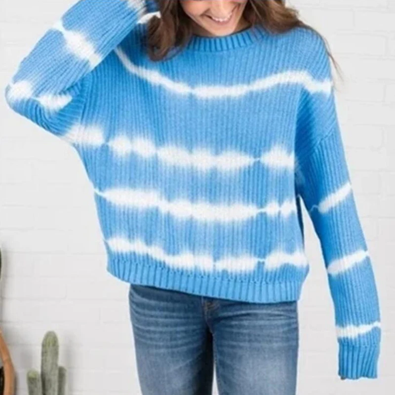 

HWLZLTZHT Autumn New Tie-dye Women Sweater Warm pullover Soft Knitting Jumper Long Sleeve Women Sweater Knitwear Tops