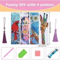 4 sets 5d diamond painting bookmarks animal tree leather tassel bookmark with diamond painting tools for kids adults beginner