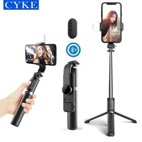 cyke q02s portable selfie stick wireless bluetooths mini telescopic rod stabilizer tripod led fill light for ios android honor