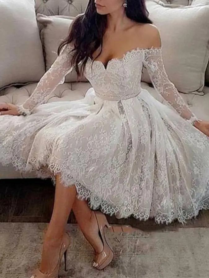 Customized A-Line Long Sleeves Lace Knee Length Cocktail Dresses 2025 Prom Party Gowns Homecoming Robe De Soiree