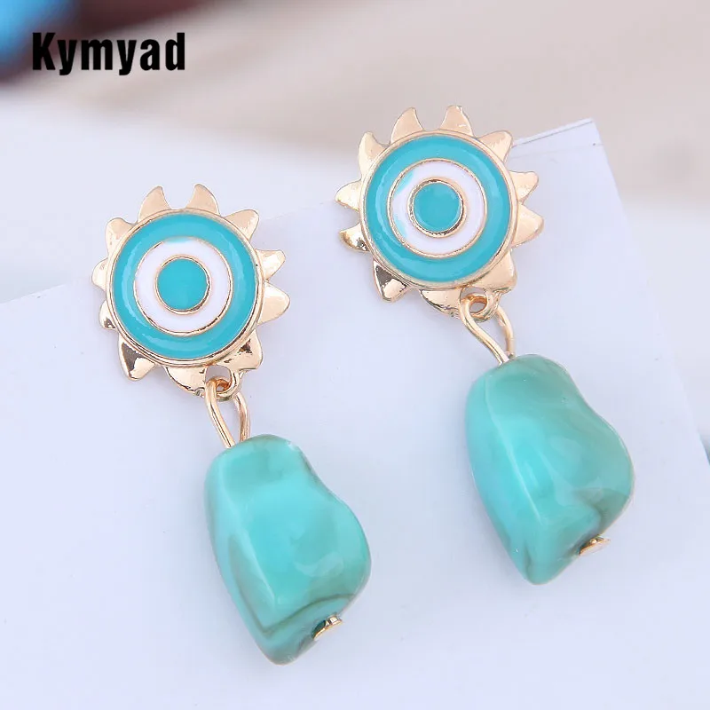 Kymyad золотые серьги капли для бровей женщин эмаль массивные 2019 смола с камнем