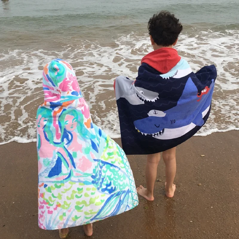 Cartoon bath towel children's cloak hooded beach microfiber printed summer bathrobe towels | Дом и сад