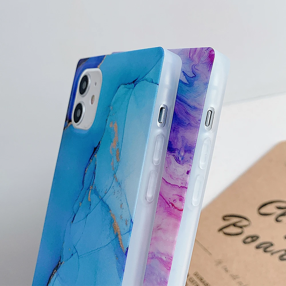 

Square Marble Phone Case For iPhone 11 12 Pro Max XS X XR 7 8 Plus SE 2020 Shockproof Bumper Soft Silicone Cases Cover