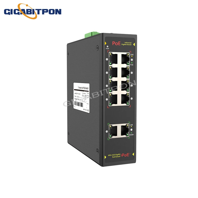 PoE Industrial Ethernet 10-port full Gigabit intelligent network switch 8*POE port+2*RJ45 port IEEE 802.3af/at rail IP40
