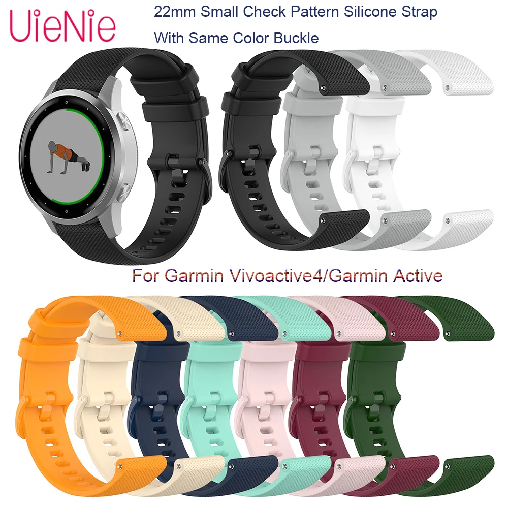 

22mm Small Check Pattern Silicone Strap With Same Color Buckle For Garmin Vivoactive4/Garmin Active Smart Watch Band Accessories