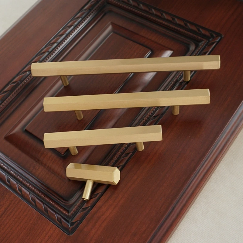 Матовые латунные ручки для ящиков Tbar шестигранные золотые кухонного шкафа