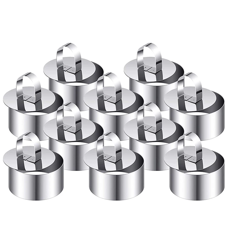 

10 Set Round Stainless Steel Cake Ring Cake Mousse Mold with Pusher Food Forming Rings Cake Baking Rings for Kitchen
